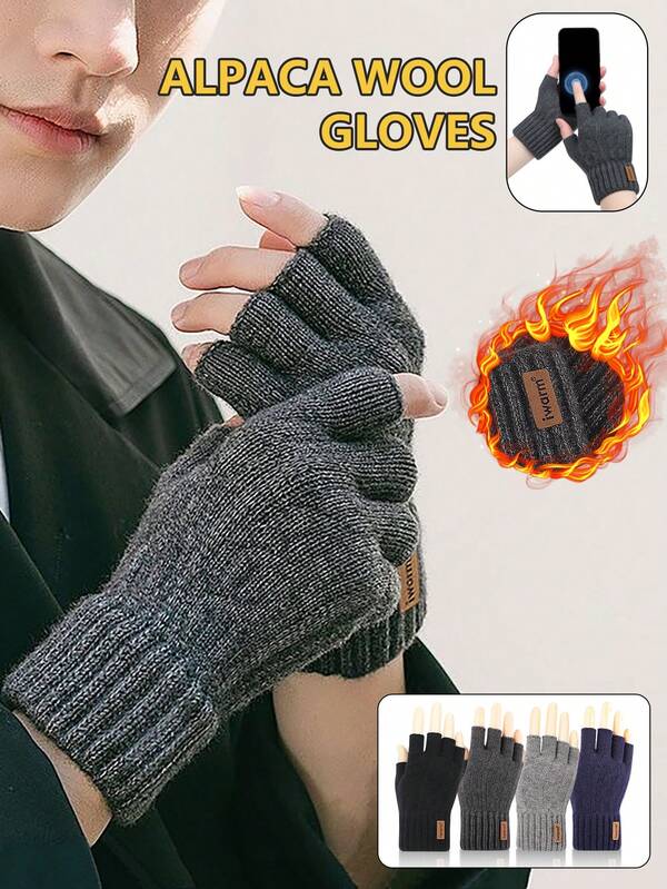 iwarm قفازات نصف أصبع من الألياف الألباكا عالية الجودة زوج واحد، طراز دافئ للمكتب والدراجات والاستخدام في الخارج في الخريف والشتاء، هدية مثالية