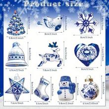 10/20 Stück Holz Weihnachtsdekoration, blau & weiß Porzellan Hängedekoration - Vögel, Bäume, Schneeflocken, Hirsche, für Weihnachtsbaum, Heim- und Raumdekoration im Winter