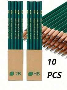 10 chiếc bút chì 2B bằng gỗ màu xanh lá cây, bút chì lục giác vẽ HB - màu xanh lá - Xem 1