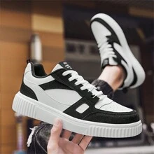 Men's Stylish Street Style Skateboard Shoes, Comfortable Non-Slip Casual Lace-Up Sneakers For Men's Outdoor Activities - Đen và trắng - Xem 6