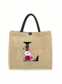 黄色亚麻布魔术贴三色粉色花卉字母手提包，个性化礼品袋，适合婚礼、生日、海滩、节日等场合，是送给女性、母亲、教师、朋友、伴娘、学生和返校季的理想礼物。 - 卡其色 - 查看 12