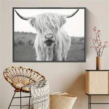 Highland Cow Canvas Wall Art Black And White Animal Wall Art Cow Wall Art Canvas Prints For Living Room Bedroom Office Wall Decor Home Decor Framed - Black - View 4