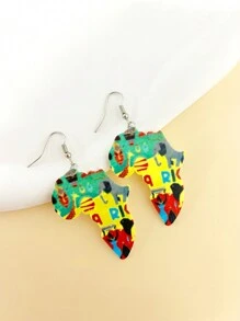 1pair Exaggerated Geometric Map Acrylic Dangle Earrings With Character Pattern Bohemian Festival Party Statement Earrings - Acrylic African Pattern Earrings - View 13