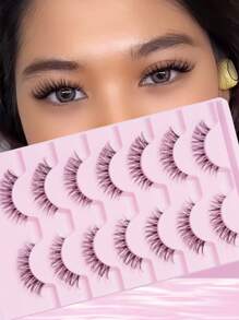 7 Pairs/Set D Curl Natural Looking Transparent Stem Cross False Eyelashes 5-13mm, Suitable For Work, Daily Use, School, Date, And Vacation
