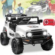 Dazone 12V Kids Ride On Truck Car Off-Road With Parents Remote Control, 12V Battery Powered Electric 2-Seater Kids Ride On SUV Car Vehicle, Spring Suspension, LED Lights, Bluetooth, 2 Speeds, Music, Horn, Electric Car For Kids - White - View 2