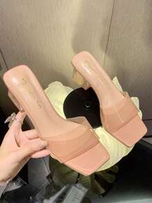 Tacones Altos Punta Cuadrada Tacón Grueso Sandalias con Punta Abierta Sandalias de Tacón Alto a la Moda Elegantes Zapatos de Mujer con Diseño de Cristal Adecuados para Fiestas,tacones altos con punta abierta - Rosa - Ver 5