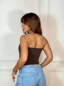 Kit 2 Women's Cropped Tube Top Without Straps And Without Pads Basic Double Layer Suplex Modeler - màu nâu - Xem 5