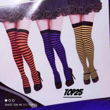 Rainbow Striped 7/8 Over Knee Sock - trái cam - Xem 2