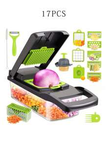 17 PCS Hand Multifunctional Fruit & Vegetable Tools Slicer Mini Food Chopper Vegetable Slicer Kitchen Accessories  Veggie Slicer - Gray and Black - View 6
