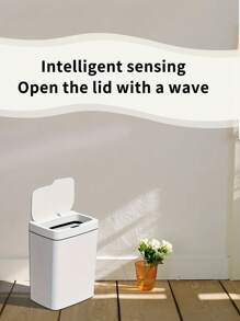 1pc [Battery Operated Single-Mode] 15L Luxurious White Touchless Smart Trash Can, Automatic Compacting Waste Bin For Bathroom Narrow Spaces [Battery Not Included] - White - View 2