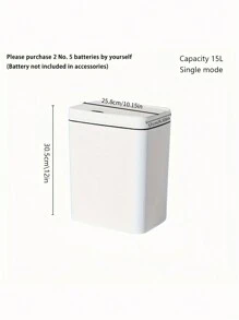 1pc [Battery Operated Single-Mode] 15L Luxurious White Touchless Smart Trash Can, Automatic Compacting Waste Bin For Bathroom Narrow Spaces [Battery Not Included] - White - View 8