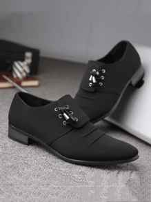 New Men's Loafers Simple Solid Color Low-Top Casual Shoes With Metal Buckle Decor, Pointed Toe, Thick Sole, Comfortable & Breathable Slip-On, Perfect For Business, Party, Wedding, Fashionable - Black - View 6