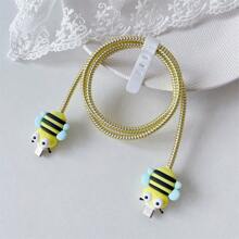 4 Pieces Set 1.4m Colorful Cable Protector Cartoon Cord Protector Charging Charger Cord Protective Phone Cable Winder Saver Cover Wire Winder Protector TYPE C Port Android Charger Protector