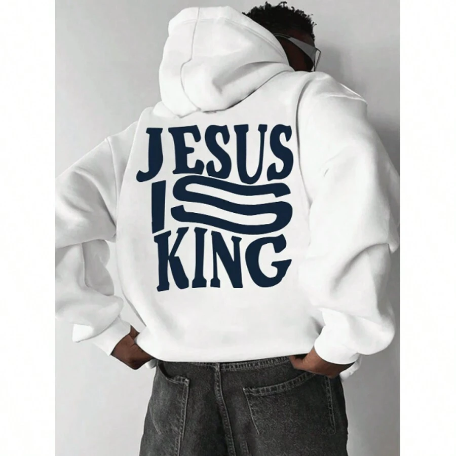 Moletom Masculino Costas JESUS IS KING Casual - Branco - Visão 1