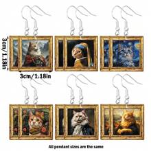 1 Pair Acrylic Cat Oil Painting Style 2D Cute & Funny Earrings