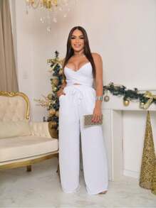 Women's Pantalona Pants With High Waist Pocket With Elastic Waistband - trắng - Xem 3