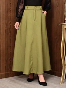 Women's Long Skirt Tailoring Evangelical Fashion - 軍綠色 - 查看 3