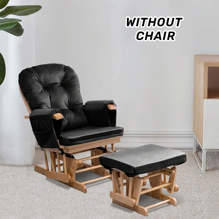 Soft Glider Rocking Chair Cushions Velvet Cotton Ottoman Replacement Pad Set With Storage Pockets - màu đen - Xem 1