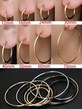 2 件装新款不锈钢小/大圆圈女式环形耳环夸张环形耳环光滑圆形耳环派对珠宝