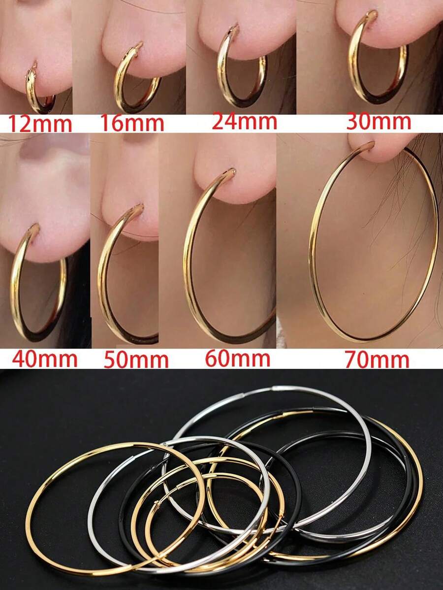 2 piezas Nuevo pendientes tipo aro de mujer de acero inoxidable pequeños/grandes, pendientes tipo aro exagerados, lisos y redondos, joyería de fiesta