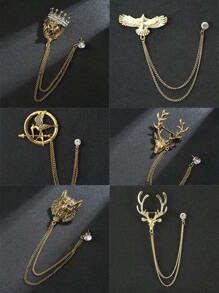 1 peça Broche em forma de ave de rapina feroz (morcego, lobo, águia) em estilo retrô dourado/prateado para terno masculino