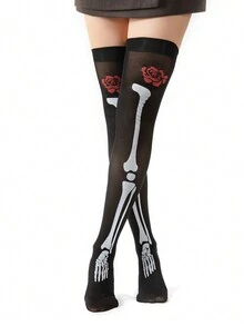 Halloween Skeleton Print Knee High Socks Skull - Multicolor - View 7