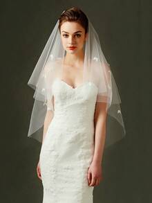 1 Máy Tính 2 Lớp Mạng Che Mặt Cô Dâu Có Nơ Giọng, Lãng Mạn Cổ Điển Ảnh Cưới Chống Đỡ Phụ Kiện Tóc - Màu be - Xem 1