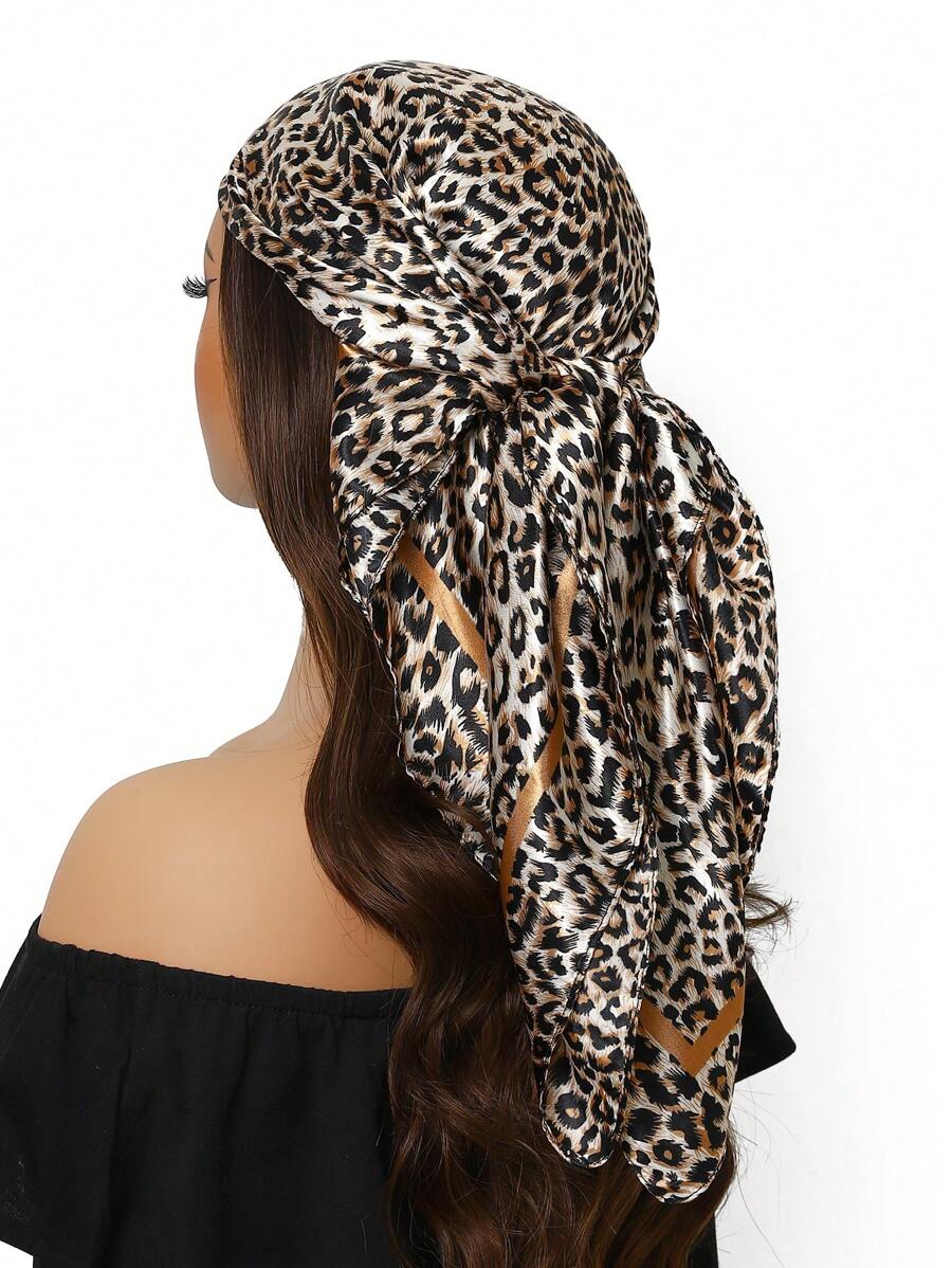 1 chiếc khăn choàng đầu chống nắng thời trang 90*90cm dành cho cả nam và nữ, khăn choàng chống bão cát cổ điển, khăn choàng lụa họa tiết da báo nhẹ, khăn bandanna vuông màu xanh lam và xanh lá cây, dùng ngoài trời có máy lạnh - A - Xem 1