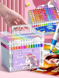 Marcadores acrílicos para estudiantes de primaria, tema de astronauta unicornio, lavables, no transparentes, bolígrafos apilables de colores, pinceles para niños, regalo ideal para volver a la escuela, para estimular la capacidad de percepción del color, caja de almacenamiento (48 colores enviados al azar), Vuelta al colegio
