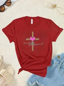 Women's Printed T-Shirt Here I Am - 紅木色 - 查看 1