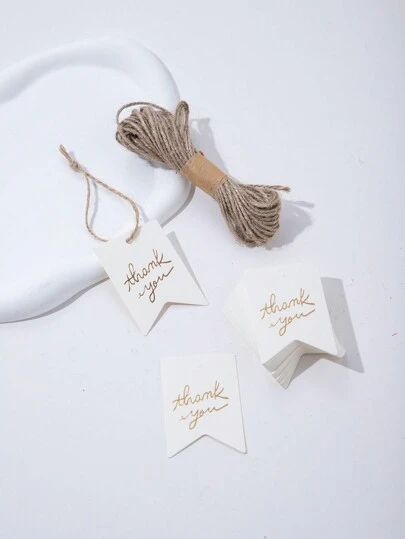 10/50/100/300 件金箔“谢谢”吊牌，配 1000 厘米/394 英寸黄麻绳，金属闪光礼品标签，烫金礼品标签，用于节日礼品包装，燕尾标签，用于婚礼派对