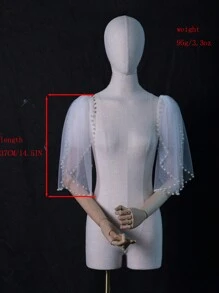 1对新娘礼服吊带披肩，5种颜色可选，短款珍珠雪纺肩部装饰，带安全别针，新娘婚礼肩部配饰 - 雙肩披肩 - 查看 8