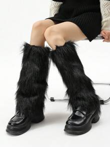 1 双纯色女士毛绒暖腿套，适合秋冬季