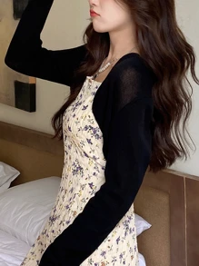 1 pezzo Vestito leggero con spalline a spaghetti e coprispalla in chiffon, estivo