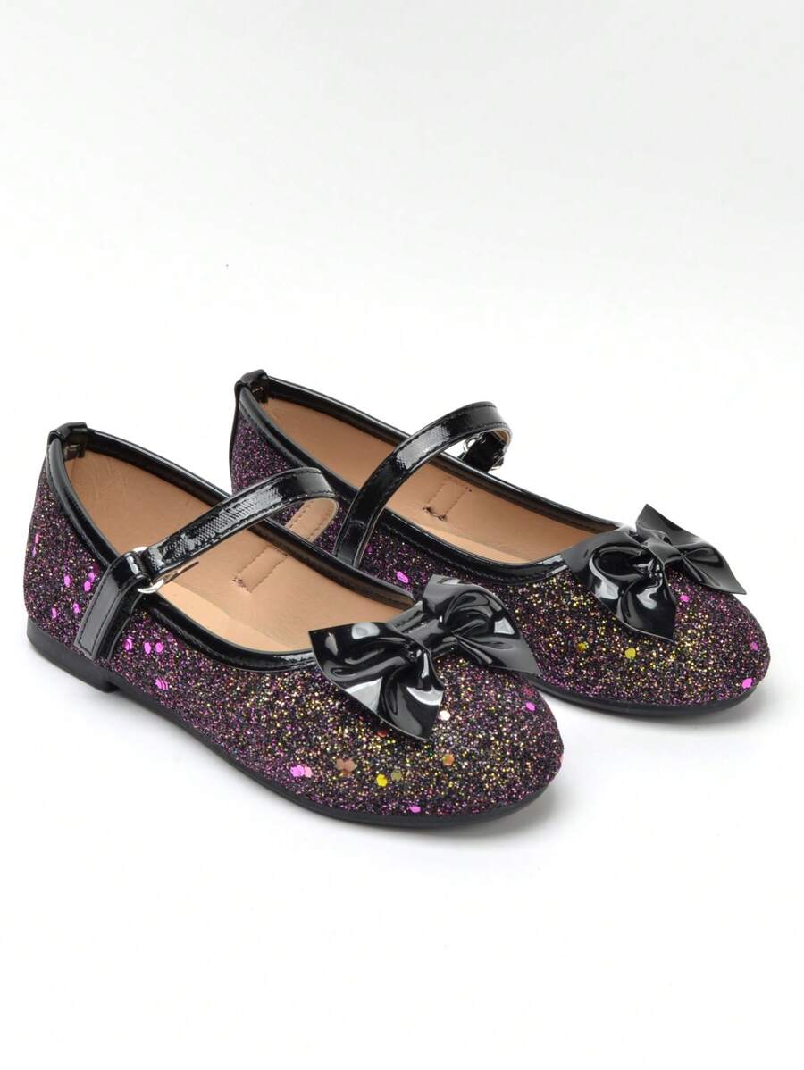 Giày bệt nơ kim tuyến mới về, giày ba lê đa năng, phù hợp với mọi mùa, quà tặng Giáng sinh cho trẻ em - màu đen - Xem 1