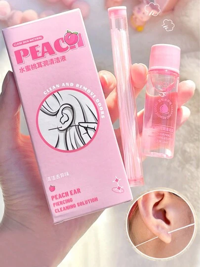 1 caja Solución para limpieza de oídos con aroma a melocotón y limpieza/prevención de /eliminación de suciedad, set de toallitas, decoración para sala de estar, dormitorio, baño, hogar, artículos de viaje, bodas, fiestas, cumpleaños, regalos para hombres, mamá, papá, amigos, Año Nuevo, accesorios, regalos divertidos, escuela, vuelta al cole, viajes, artículos esenciales para el hogar, limpiador de oídos