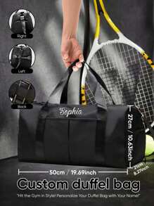 1pc Customized Name Fitness Bag, Personalized Travel Bag, Large Capacity Waterproof Gym Bag, Customized Multi-Functional Portable Shoulder Bag - Black - View 6