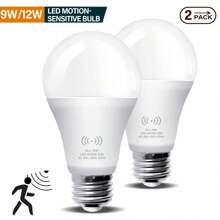 2 Packs Dusk To Dawn Motion Sensor LED Light Bulb, 60/80 Watt Equivalent, Energy Efficient 9W/12W, E26 E27 Base, Daylight White 6500K, Non-Dimmable