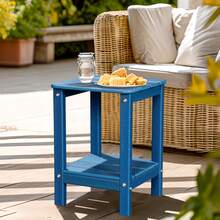 YOUKADA | Mesa lateral cuadrada de exterior Adirondack con 2 capas de almacenamiento, mesas auxiliares de exterior resistentes a la intemperie de HDPE a prueba de humedad para uso prolongado, para su silla Adirondack, patio, terraza, jardín, muebles de patio y césped