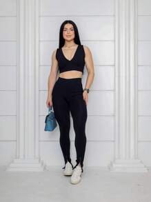 COKTEL POLYAMIDE LEGGINGS WITH ZERO TRANSARENCY BAR ZIPPER - Black - View 5