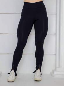 COKTEL POLYAMIDE LEGGINGS WITH ZERO TRANSARENCY BAR ZIPPER - Black - View 1