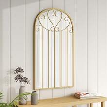 LIVINGANDHOME Living And Home Gold Arched Windowpane Metal Wall Mirror - Gold - View 2