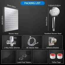 淋浴喷头组合，8 英寸高压淋浴喷头，5 个手持淋浴喷头组合，具有不同设置，家居浴室装饰夏季浴室配件 - 銀色 - 查看 2