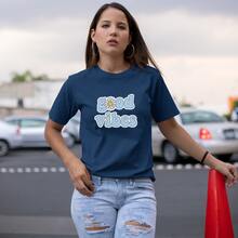 T Shirt Good Vibes Round Neck T-Shirt Casual Style Women's Fashion - 藏蓝色 - 查看 1