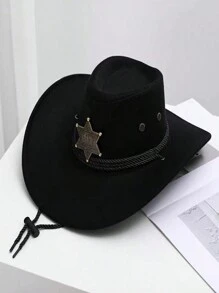 Pălărie de soare occidentală, accesorii stea cu șase colțuri din bronz, pălărie de cowboy vintage de vest, pălărie moale, pălărie de petrecere în aer liber, pălărie de cowboy de bar 1 bucată Halloween