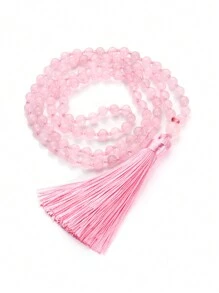 108顆手扣繩串連琥珀念珠項鍊，男女波西米亞風格6MM綠松石項鍊，女性冥想瑜珈祝福飾品