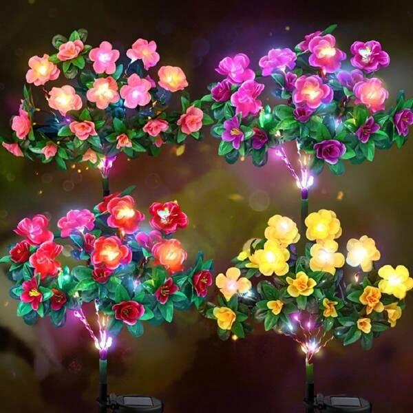 1 Stück rote/gelbe/lila/rosa Solar-Azalee Rasenbeleuchtung, Solar-Gartenbeleuchtung, Rasenbeleuchtung, Blumenbeleuchtung, 42 LED warmweiß, wasserdicht, Außen Dekorations-Landschaftsbeleuchtung