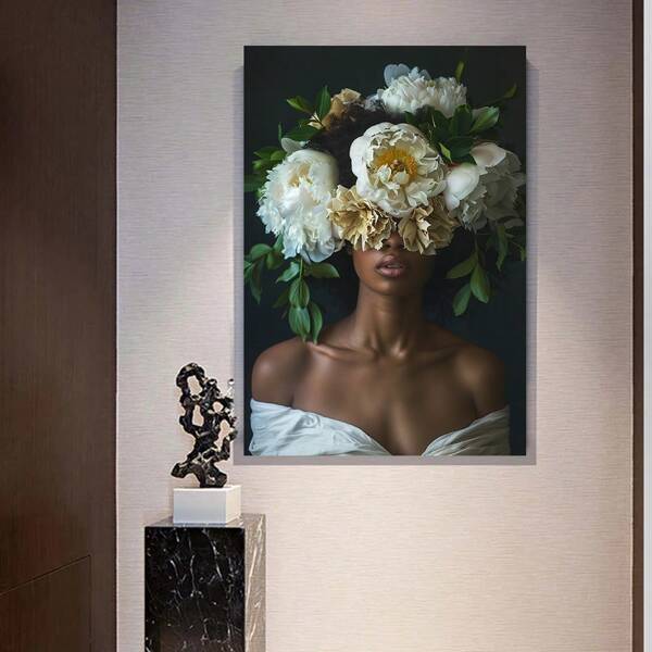 Arte de pared abstracto La chica con flores en la cabeza Pinturas en lienzo de mujer nórdica Arte de pared Carteles e impresiones Cuadros decoración del hogar, 1 pieza sin marco