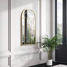 LIVINGANDHOME Living And Home Gold Arched Windowpane Metal Wall Mirror - Gold - View 3