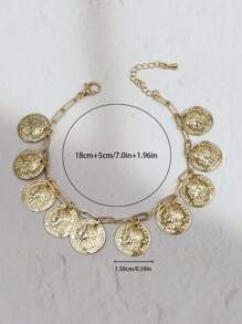 1 pieza Pulsera vintage con moneda y cadena ovalada para mujeres, adecuada para festivales